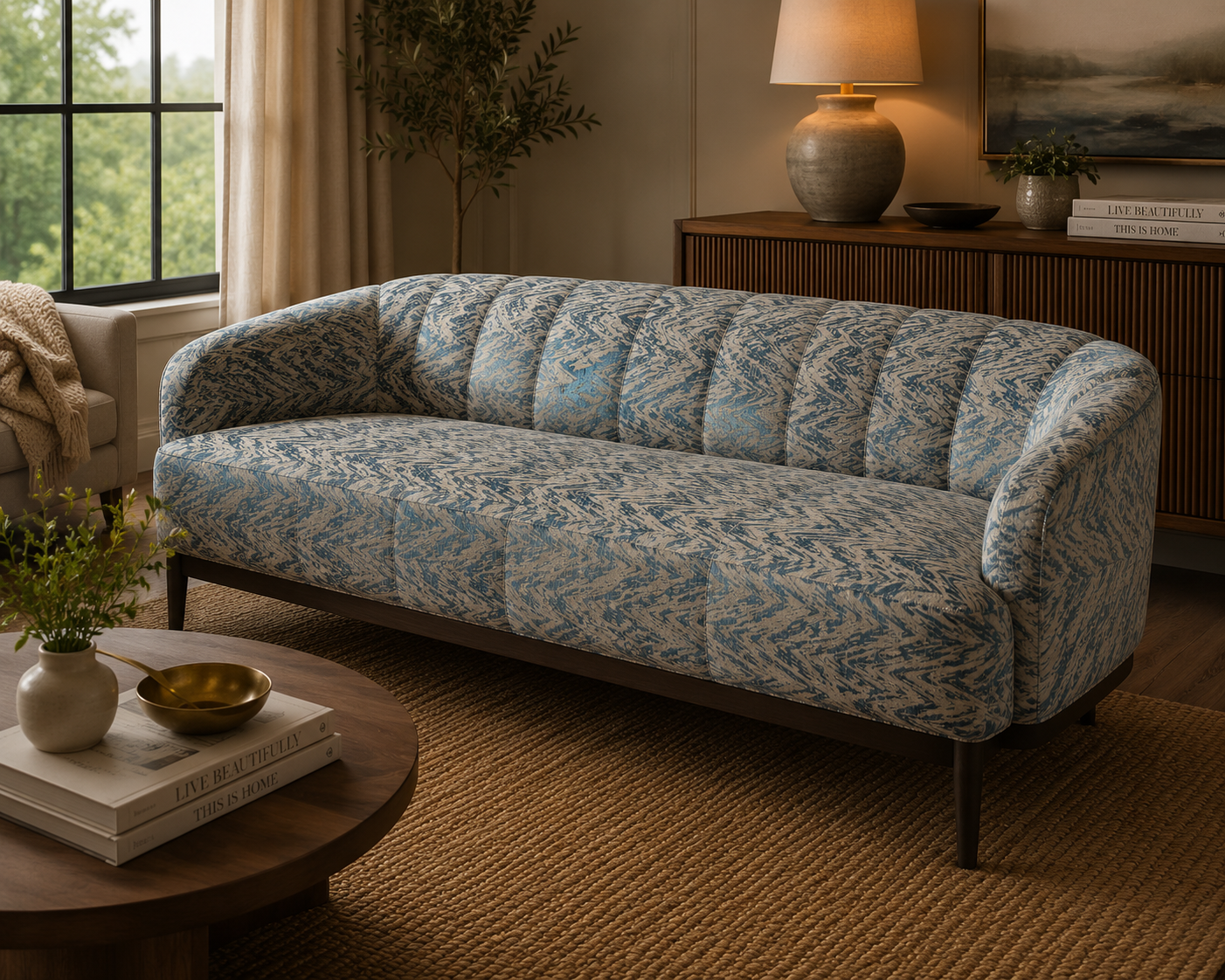 0284 Fabric BeigeBlue Cascade