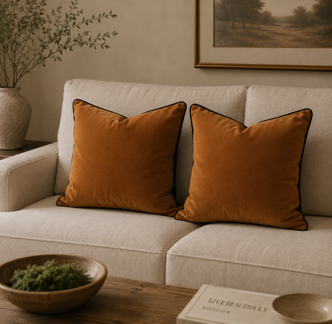 Velvet-Like Decorative Pillow Set