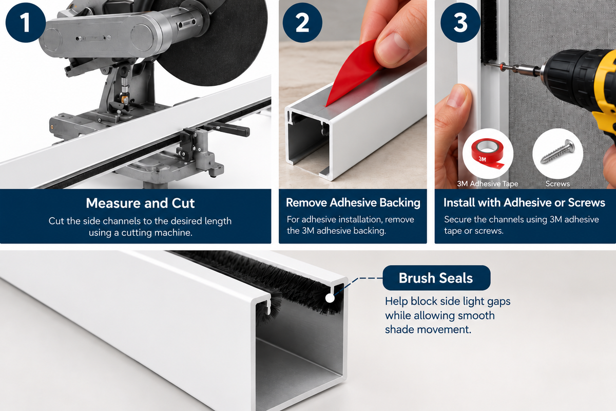 Aluminum Light-Blocking Side Channels for Zebra, Roller & Honeycomb Shades