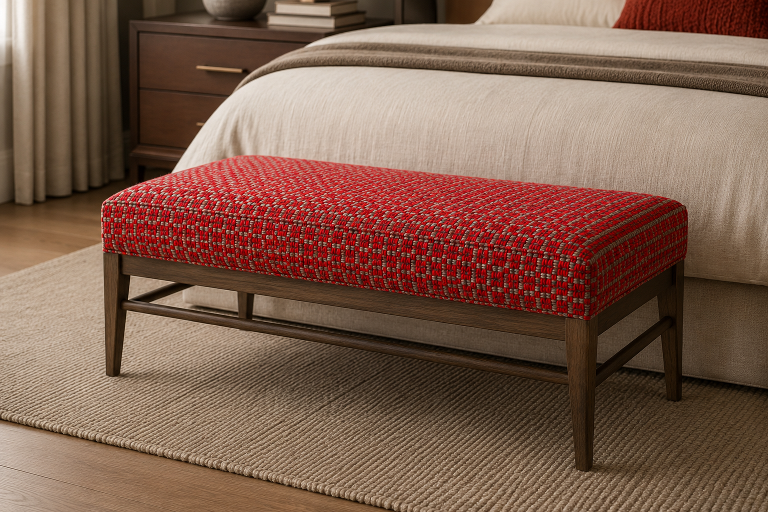 0338 Fabric Red Geometric Grid